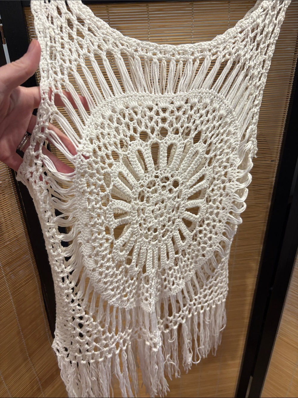 Boho Crochet Fringe Tank Top - Cream - Picture 2 of 4